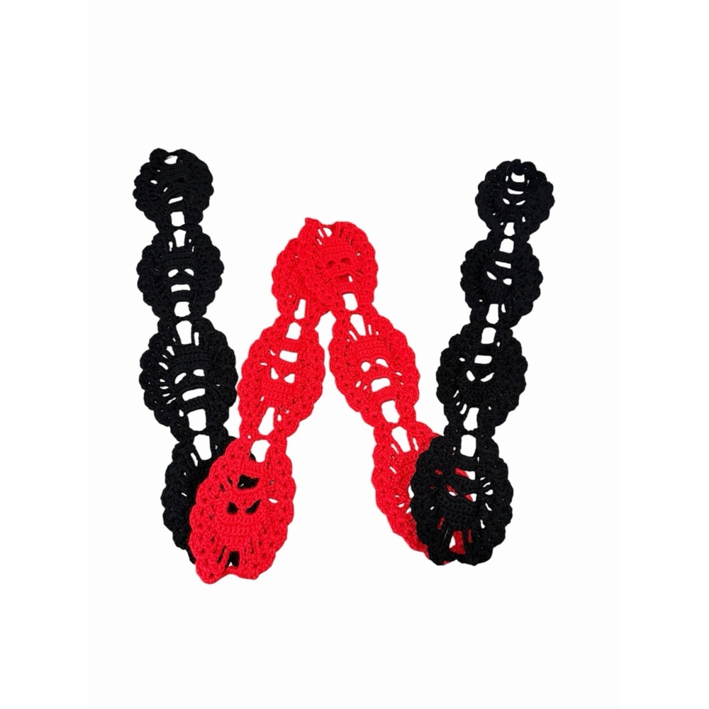 Handmade Crocheted Skull Scarf womens or girls length 88 inches red black